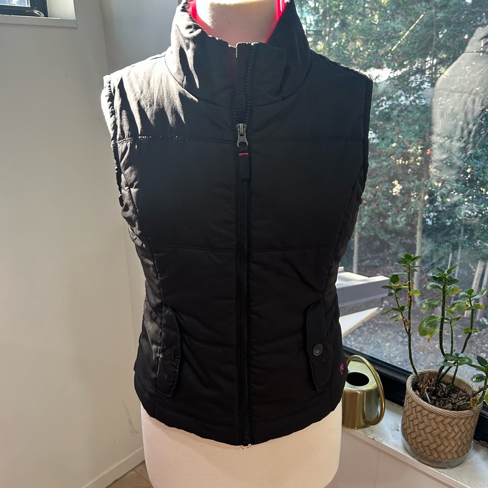 Aeropostale Black Quilted Vest with Stand-Up Collar